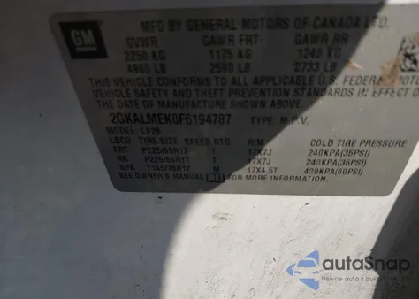 2015 GMC Terrain Sle-1 z USA, uszkodzony, nr VIN 2GKALMEK0F6194787